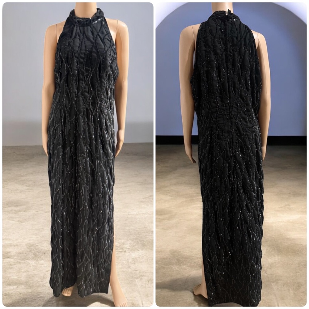 Allyson Whitmore Vintage Beaded Elegant Silk BeadedBlack Sleeveless Dress - Picture 2 of 7